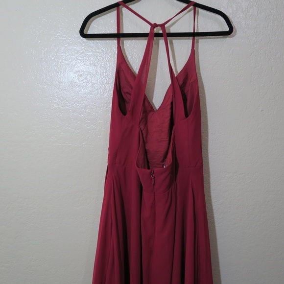 Azazie David A-line Pleated Chiffon Floor Length Dress Burgundy Formal Wedding - Picture 12 of 13